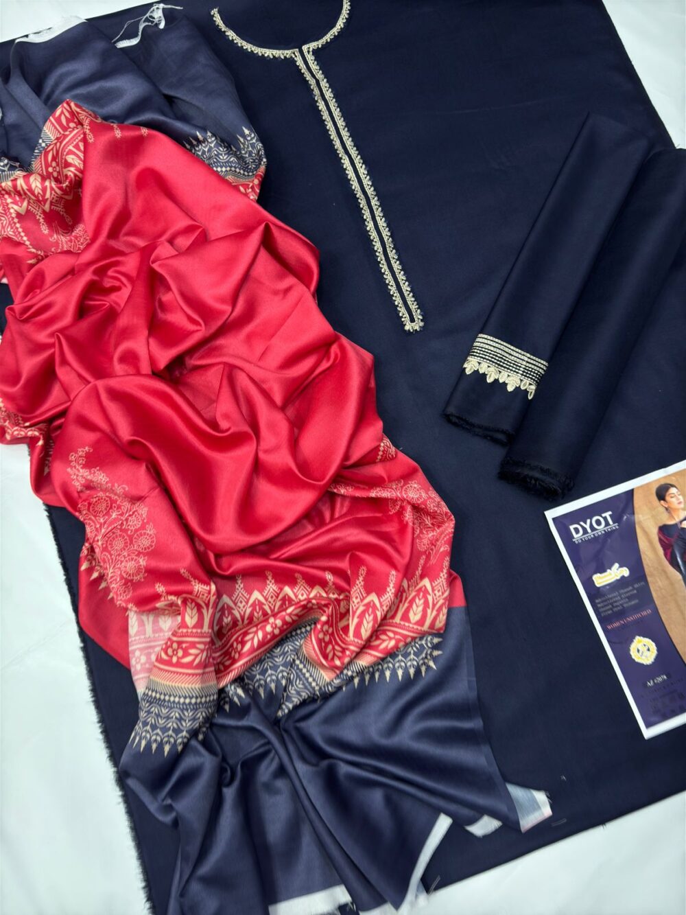 3PC Blue Dhanak Embroidered Suit - Image 2