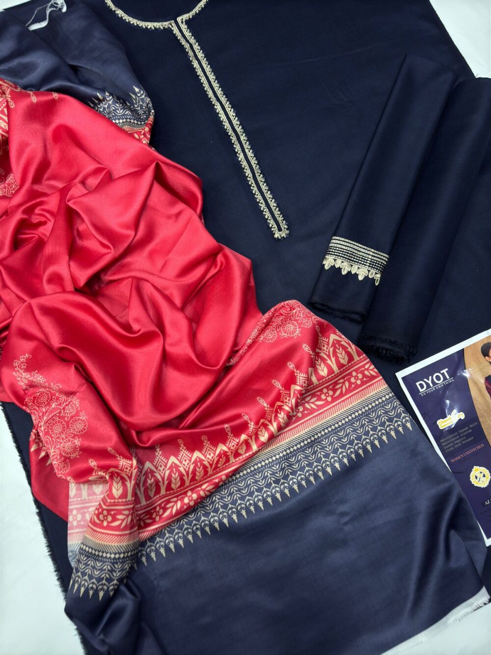 3PC Blue Dhanak Embroidered Suit - Image 3