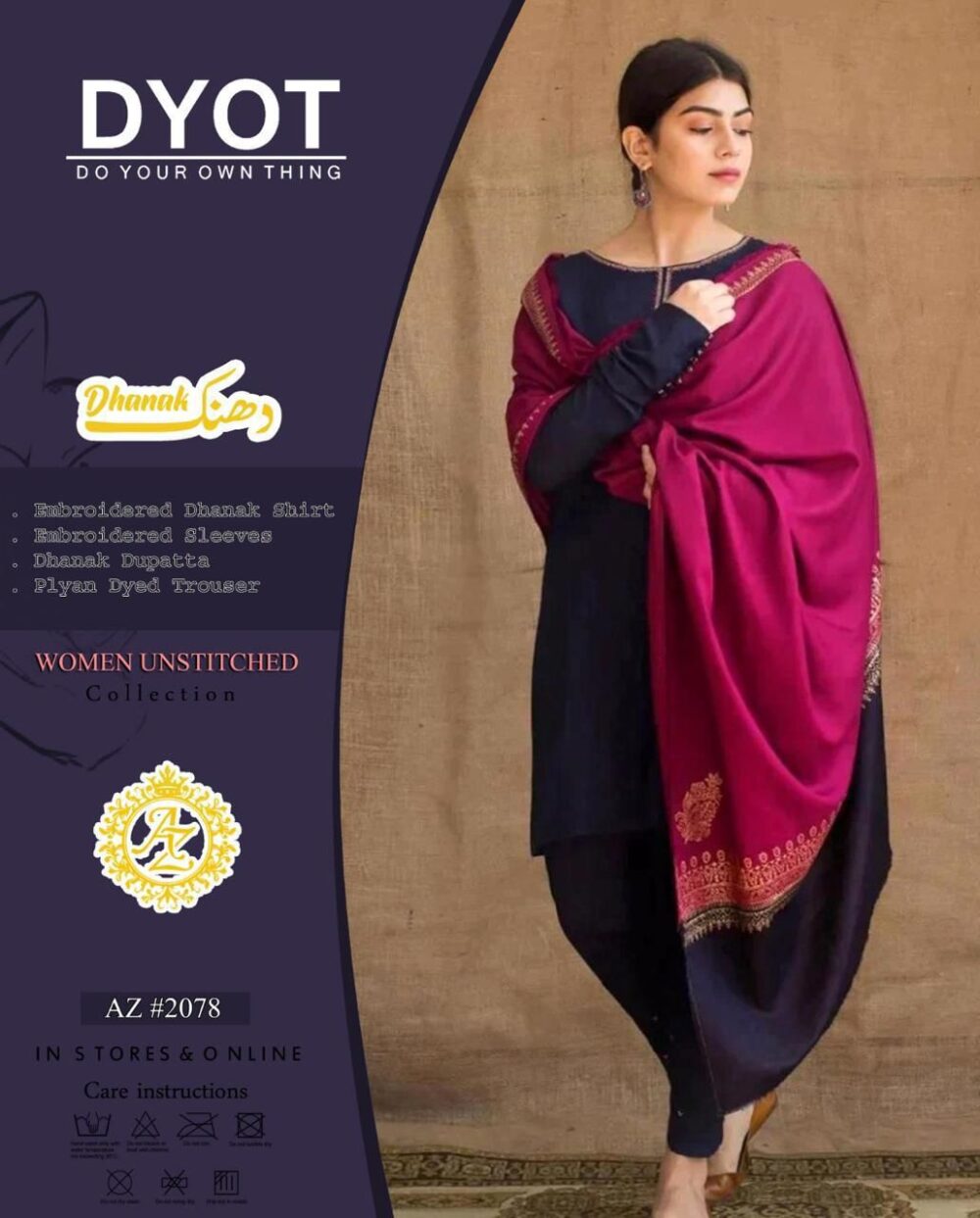 3PC Blue Dhanak Embroidered Suit - Image 5