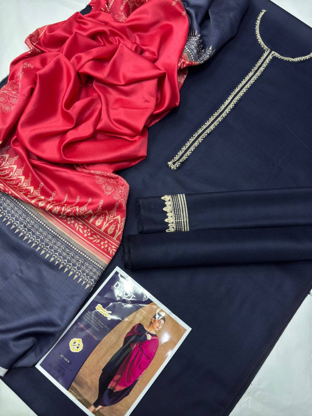 3PC Blue Dhanak Embroidered Suit