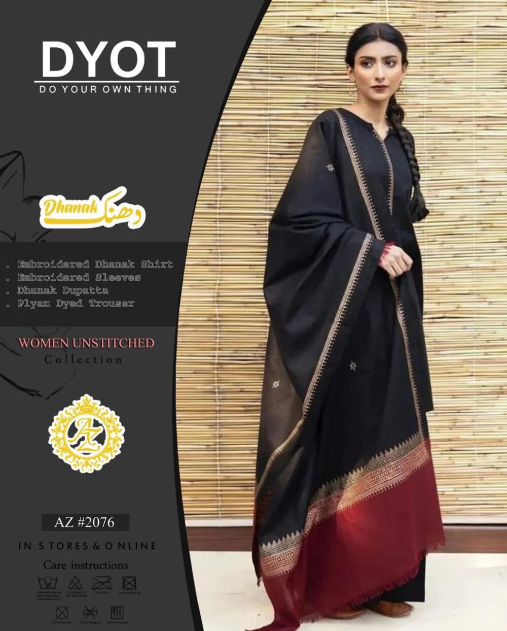 3PC Black Dhanak Embroidered Suit - Image 4