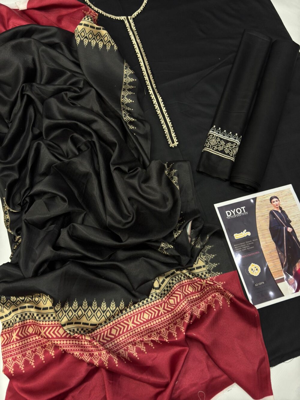 3PC Black Dhanak Embroidered Suit - Image 5