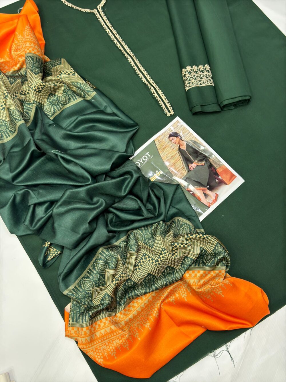 3PC Green Dhanak Embroidered Suit