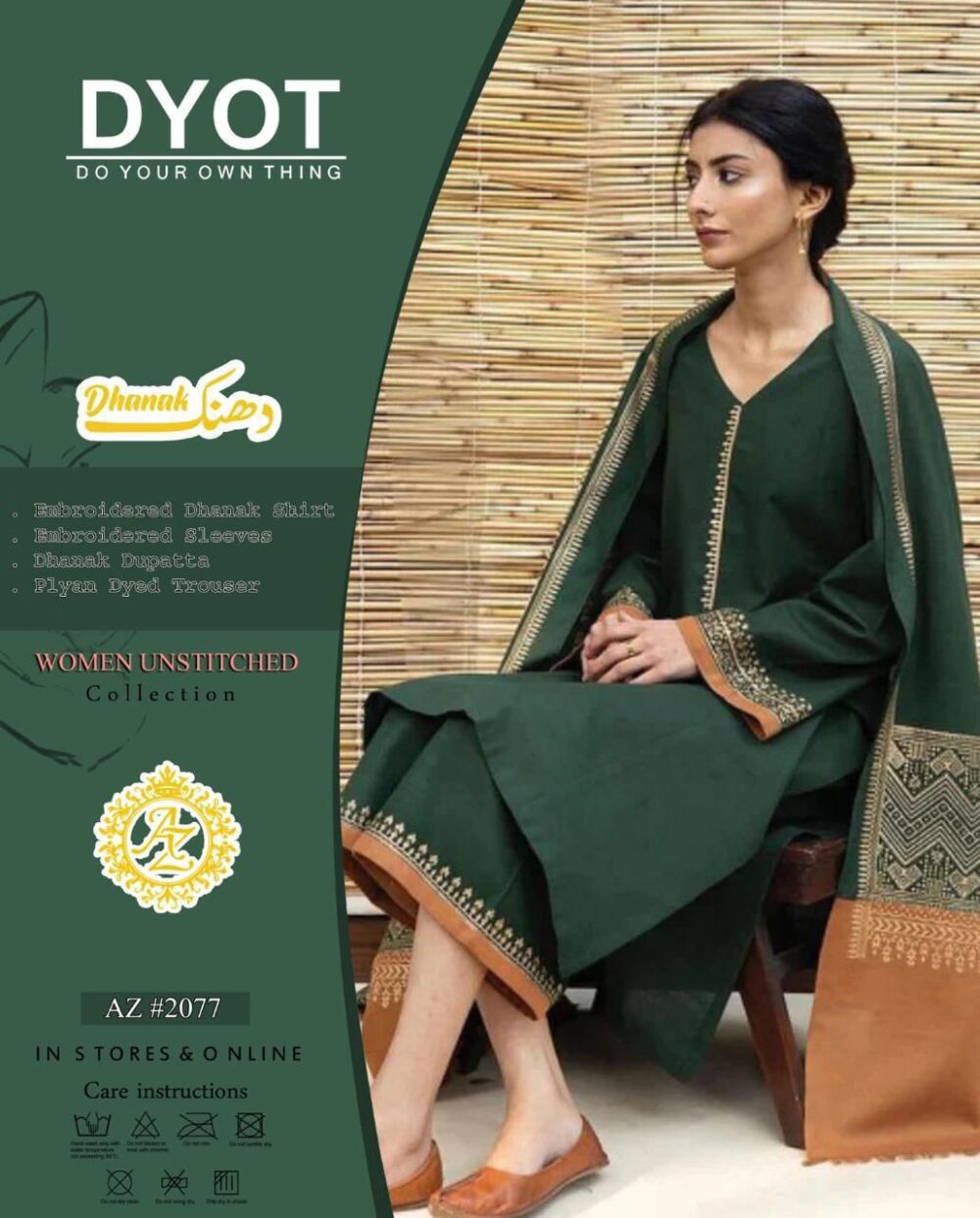 3PC Green Dhanak Embroidered Suit - Image 4