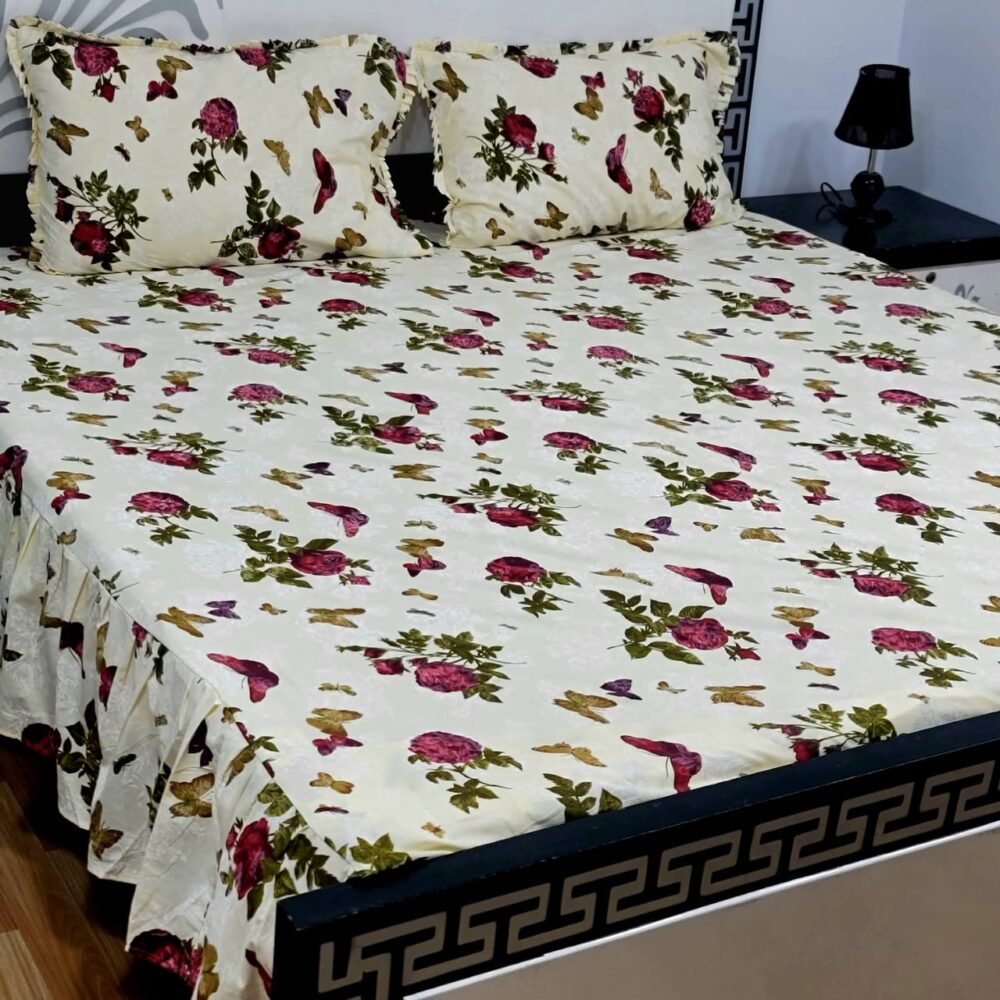 3 Piece Stiched 2 Sided Frill Bedsheets - Image 4