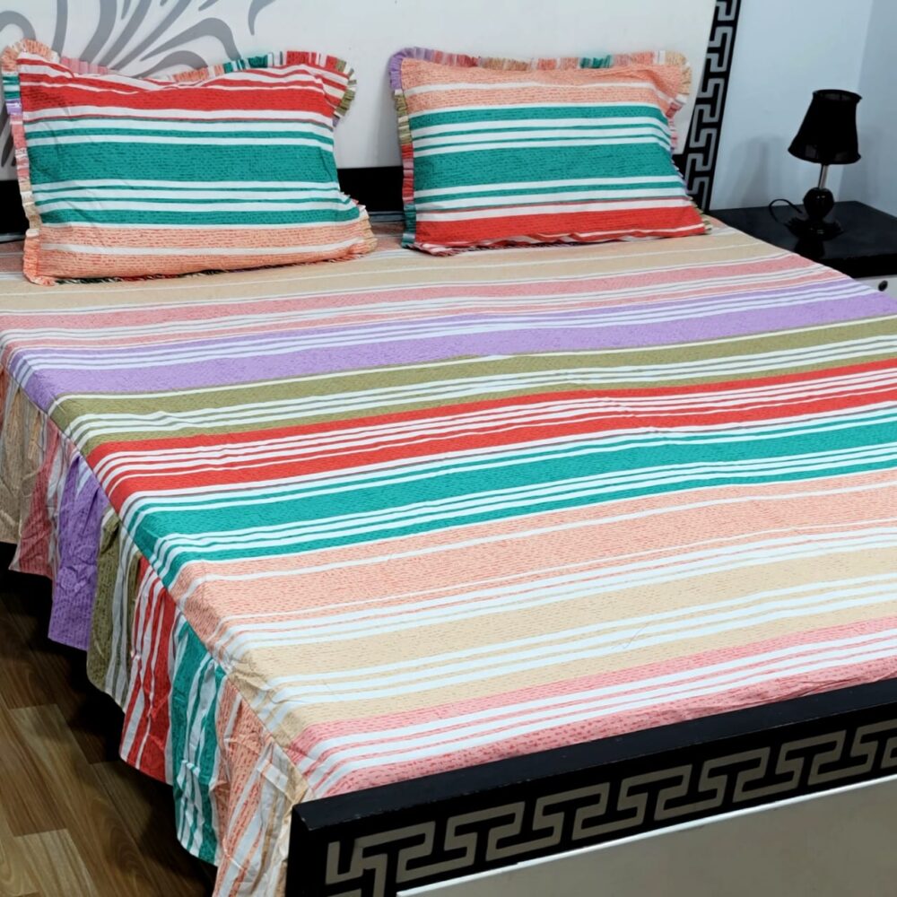 3 Piece Stiched 2 Sided Frill Bedsheets - Image 26