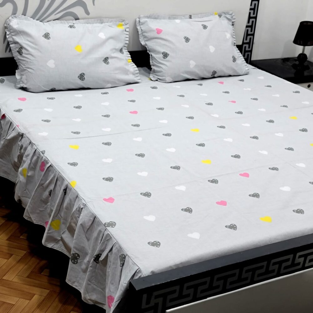 3 Piece Stiched 2 Sided Frill Bedsheets - Image 38